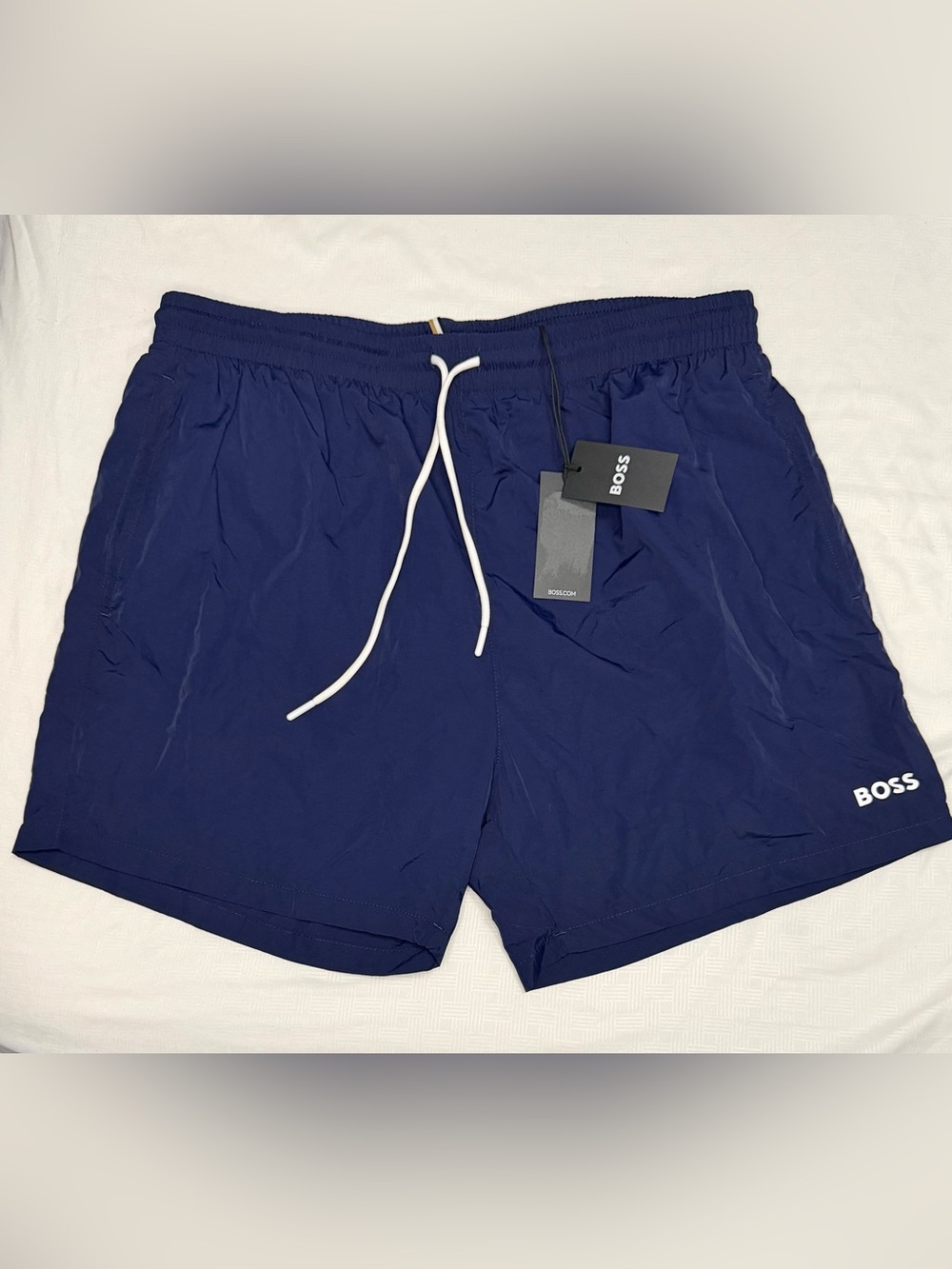Boss Navy Blue Swim Shorts with White Drawstring